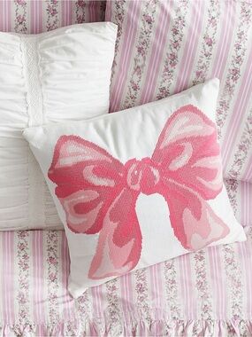 NWT LoveShackFancy Needlework Bow Pillow